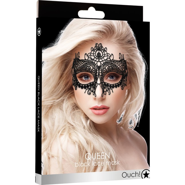 Черная кружевная маска на глаза Queen Black Lace Mask - Ouch!. Фотография 4.
