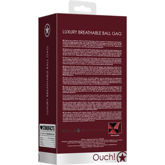 Черно-красный кляп-шарик Breathable Luxury Ball Gag - Ouch!. Фотография 5.