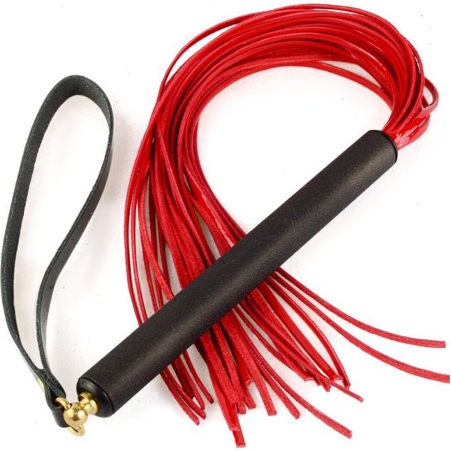 Красная лаковая плеть MIX с черной ручкой - 47 см - MIX