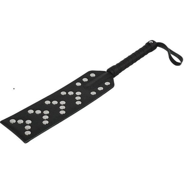Черная шлепалка с серебристыми клепками - 34 см - BDSM accessories