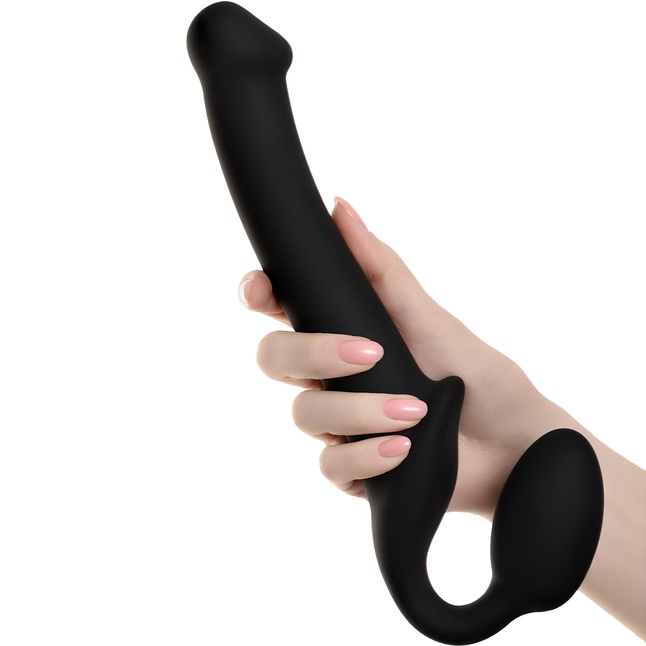 Черный безремневой страпон Silicone Bendable Strap-On - size M. Фотография 4.