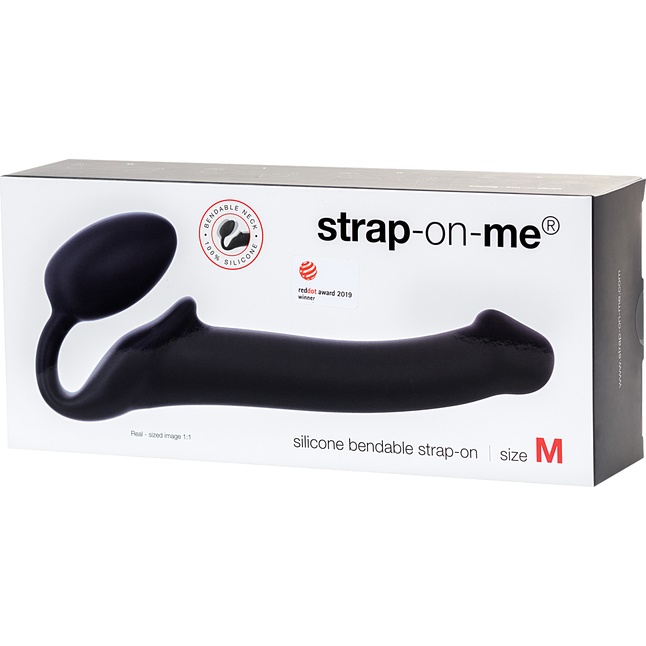 Черный безремневой страпон Silicone Bendable Strap-On - size M. Фотография 7.