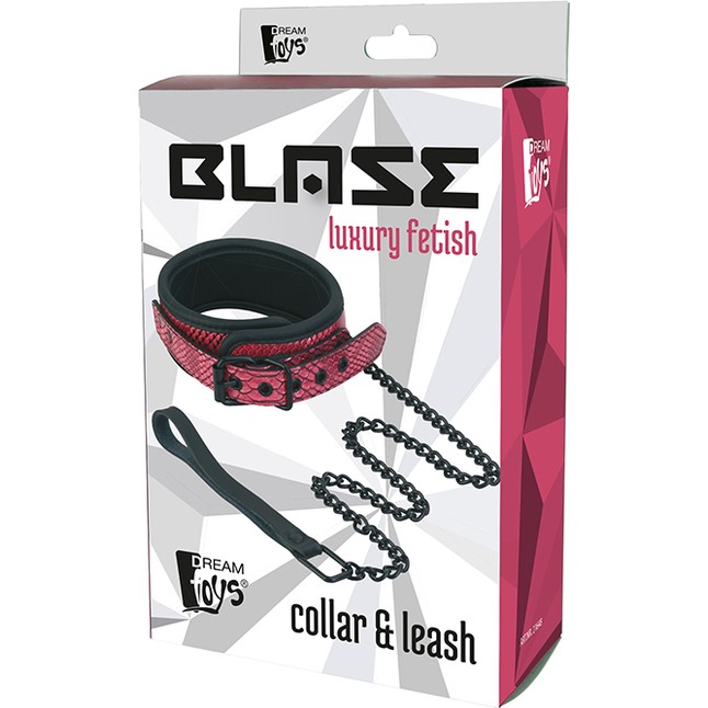 Розово-черный ошейник COLLAR LEASH с поводком - Blaze. Фотография 2.