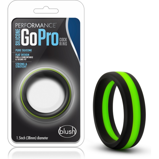 Черно-зеленое эрекционное кольцо Silicone Go Pro Cock Ring - Performance. Фотография 3.