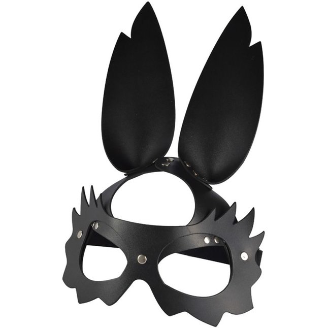 Черная кожаная маска Зайка с длинными ушками - BDSM accessories. Фотография 3.