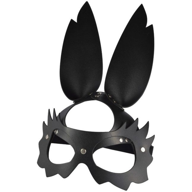 Черная кожаная маска Зайка с длинными ушками - BDSM accessories