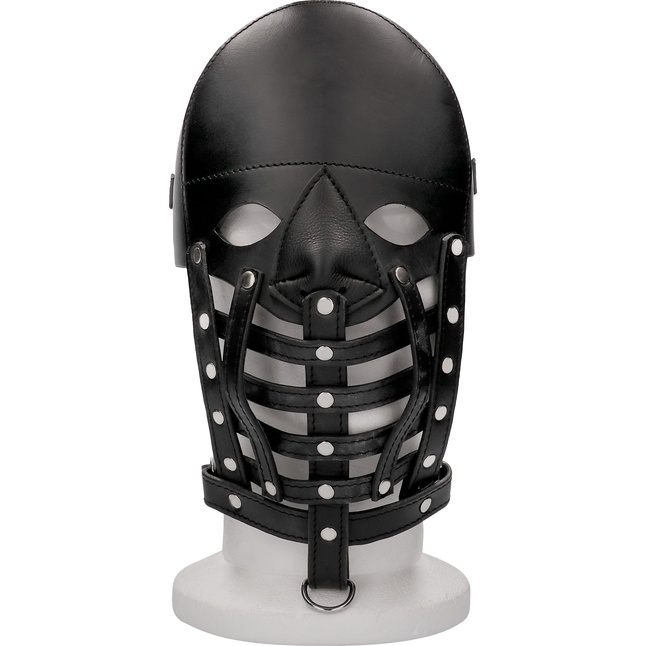 Черная маска-шлем Leather Male Mask - Ouch!. Фотография 3.