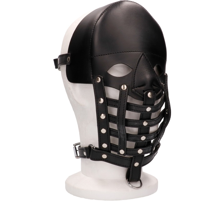 Черная маска-шлем Leather Male Mask - Ouch!. Фотография 4.