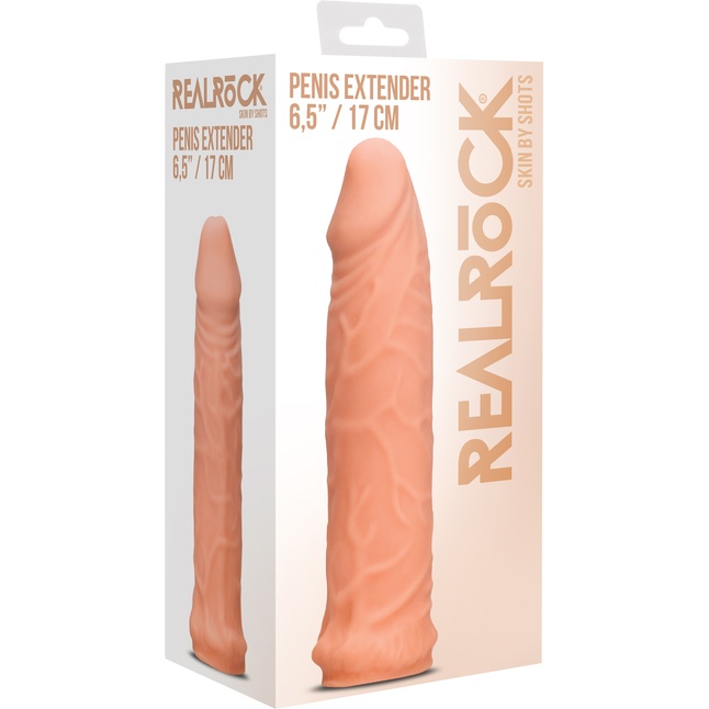 Телесная увеличивающая насадка Penis Extender - 17 см - RealRock. Фотография 7.