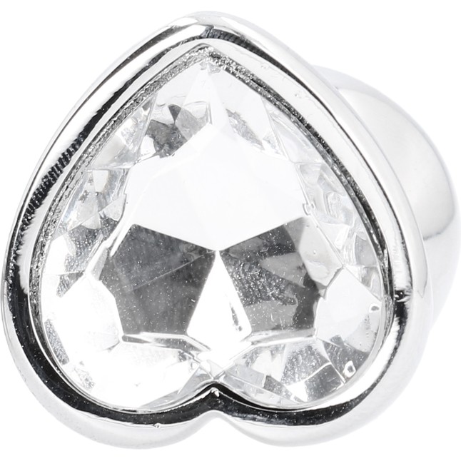 Серебристая анальная пробка с прозрачным кристаллом в форме сердца - 7,1 см - Rich. Фотография 2.