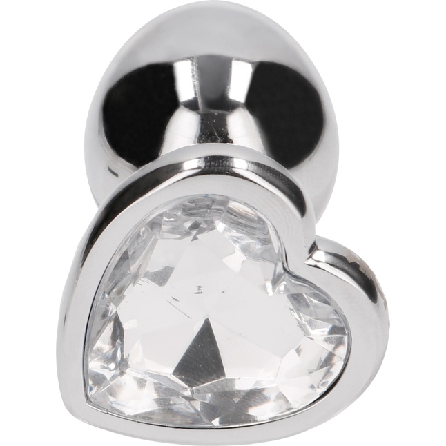 Серебристая анальная пробка с прозрачным кристаллом в форме сердца - 7,1 см - Rich. Фотография 6.