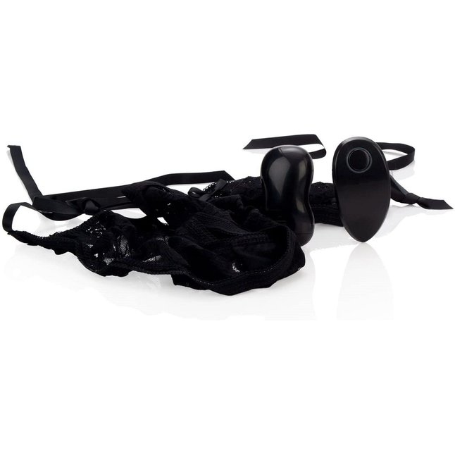 Черные кружевные трусики с вибростимулятором 10-Function Little Black Panty with Ties