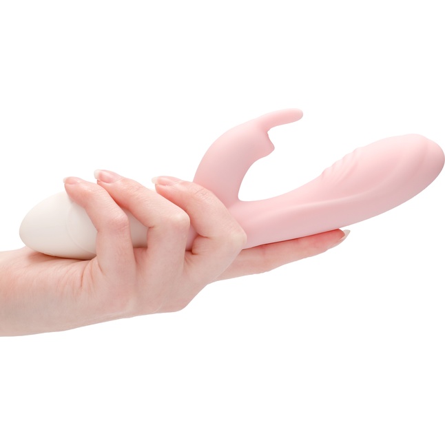 Розовый вибратор Juicy Rabbit со стимулятором клитора - 19,5 см - Loveline. Фотография 4.