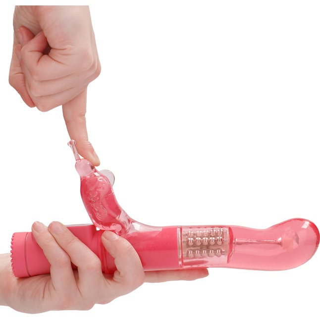 Розовый вибратор-кролик Rotating Butterfly - 22,8 см - Shots Toys. Фотография 5.