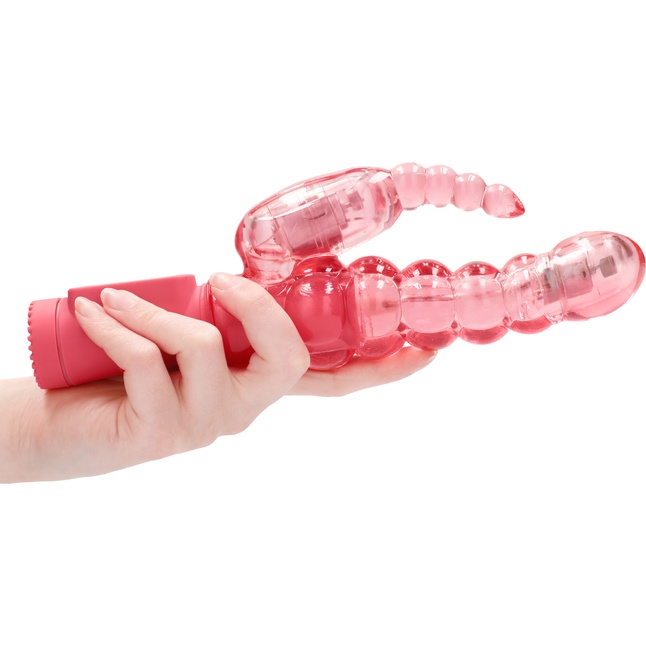 Розовый вибратор-кролик Rotating Bubbles - 23,2 см - Shots Toys. Фотография 4.