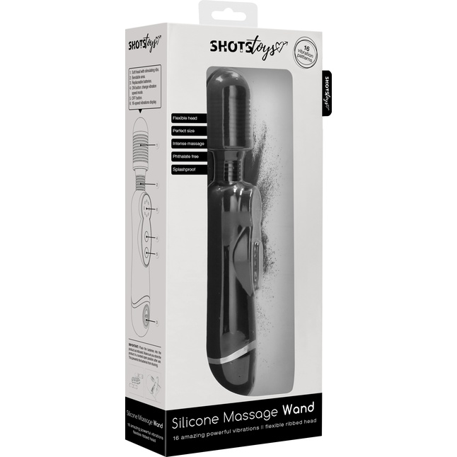 Черный универсальный массажер Silicone Massage Wand - 20 см - Shots Toys. Фотография 7.