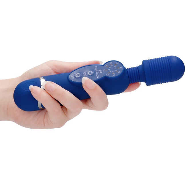 Синий универсальный массажер Silicone Massage Wand - 20 см - Shots Toys. Фотография 4.