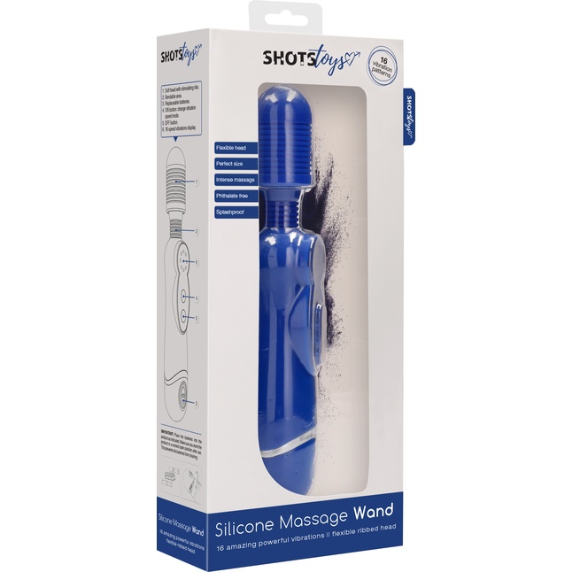 Синий универсальный массажер Silicone Massage Wand - 20 см - Shots Toys. Фотография 7.