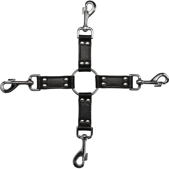 Черный крестообразный фиксатор 4-way Leather Hogtie Cross Hogtie - Ouch!