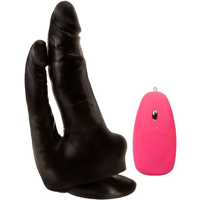 Черный анально-вагинальный вибромассажёр на присоске - 17 см. Фотография 2.