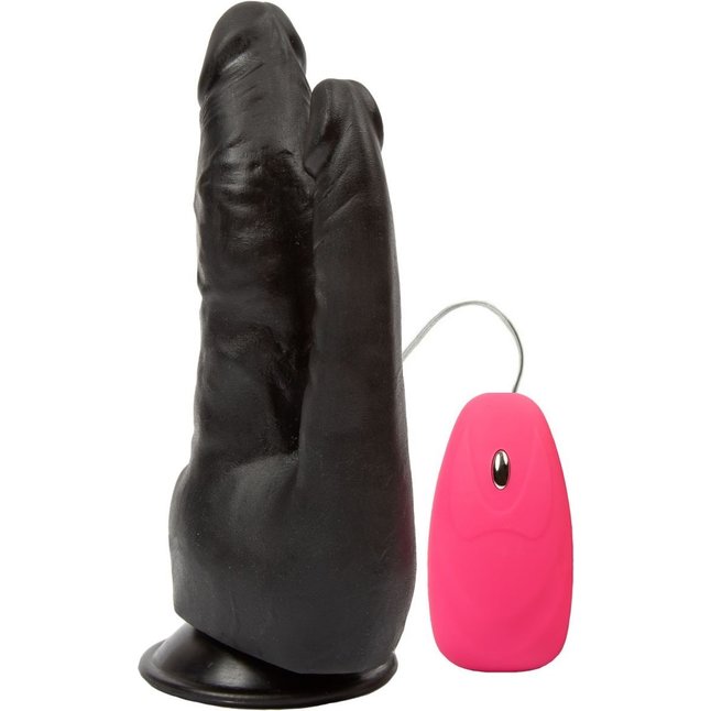 Черный анально-вагинальный вибромассажёр на присоске - 17 см