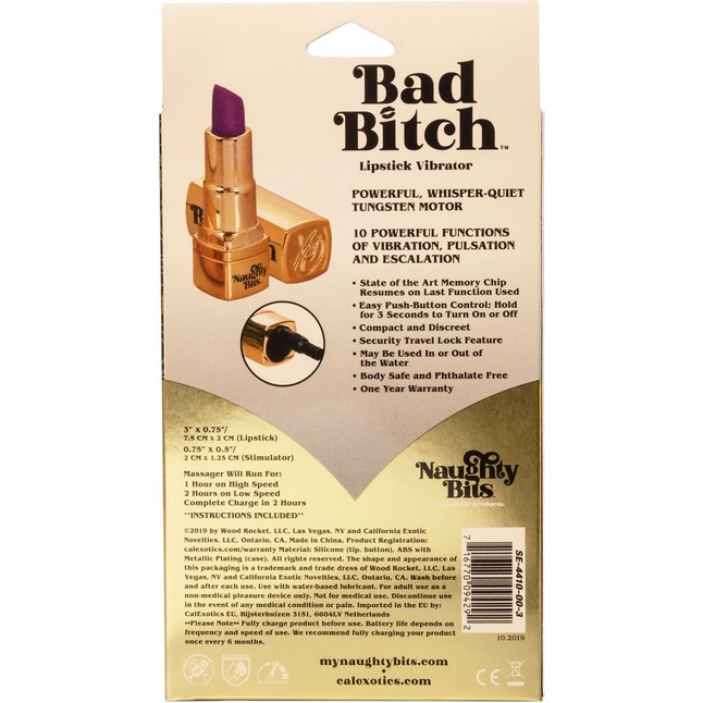 Мини-вибратор в виде тюбика помады Naughty Bits Bad Bitch Lipstick Vibrator - Naughty Bits. Фотография 4.