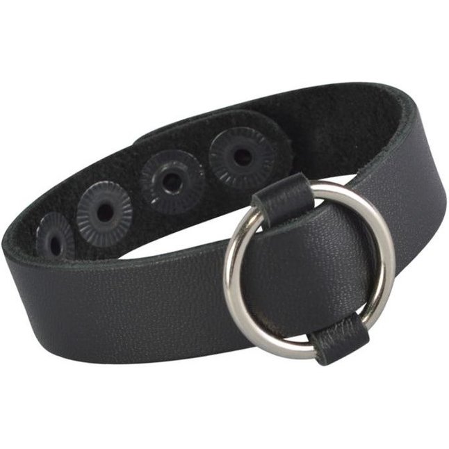 Черный кожаный браслет с колечком - BDSM accessories