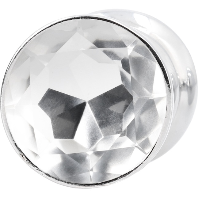 Серебристая анальная пробка с прозрачным кристаллом Ribbed Diamond Plug - 7,3 см - Rich. Фотография 2.