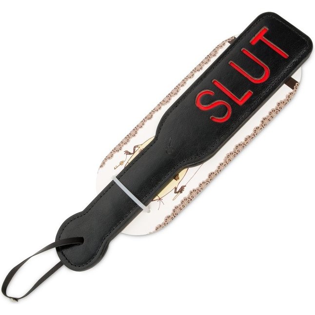 Черная шлёпалка с надписью Slut - 31,5 см. Фотография 2.