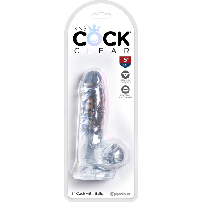 Прозрачный фаллоимитатор King Cock Clear 5 Cock with Balls - 15,2 см - King Cock Clear. Фотография 4.