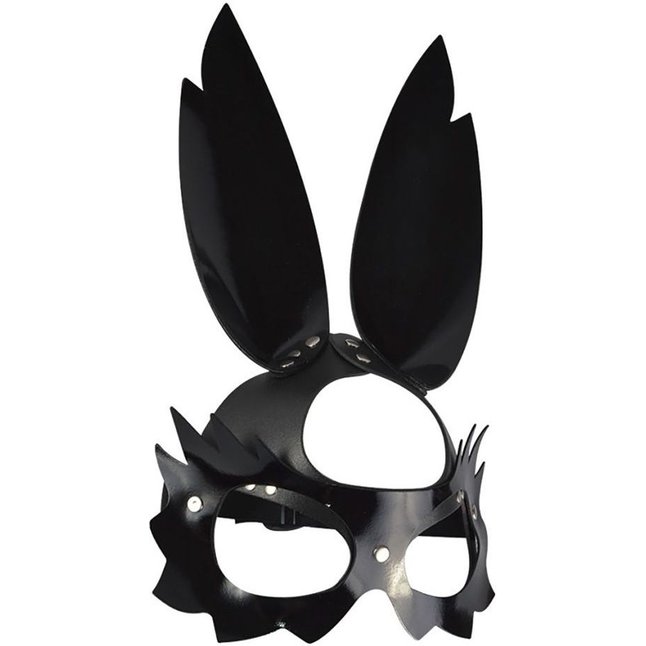 Черная лаковая кожаная маска Зайка с длинными ушками - BDSM accessories