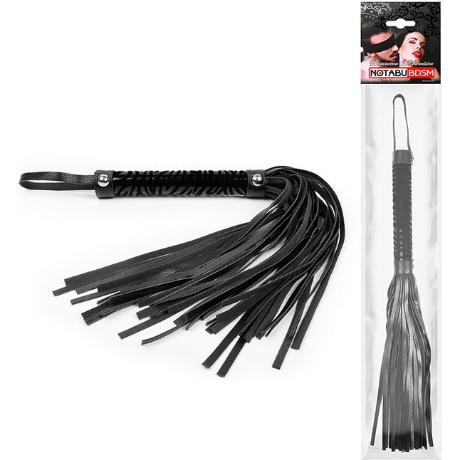 Черная гладкая плеть-флоггер с ручкой - 40 см. Фотография 2.