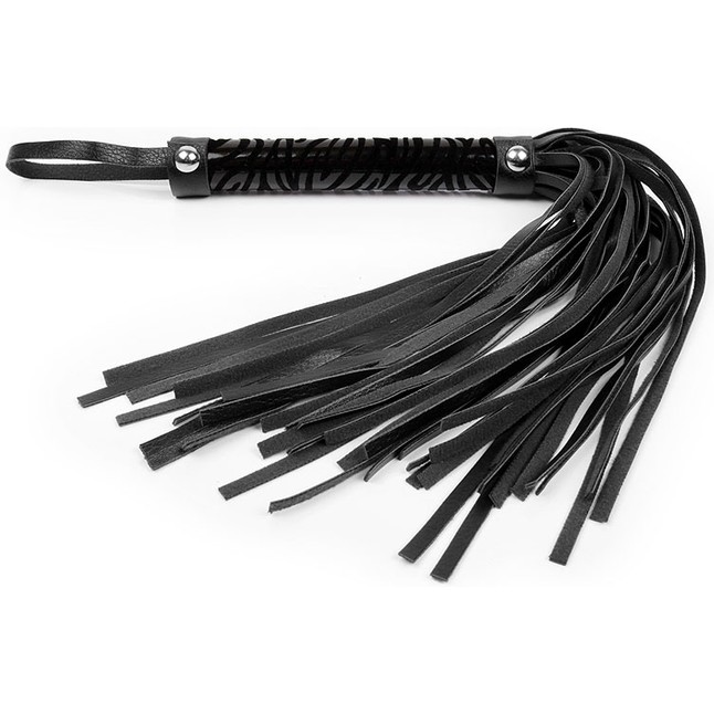 Черная гладкая плеть-флоггер с ручкой - 40 см