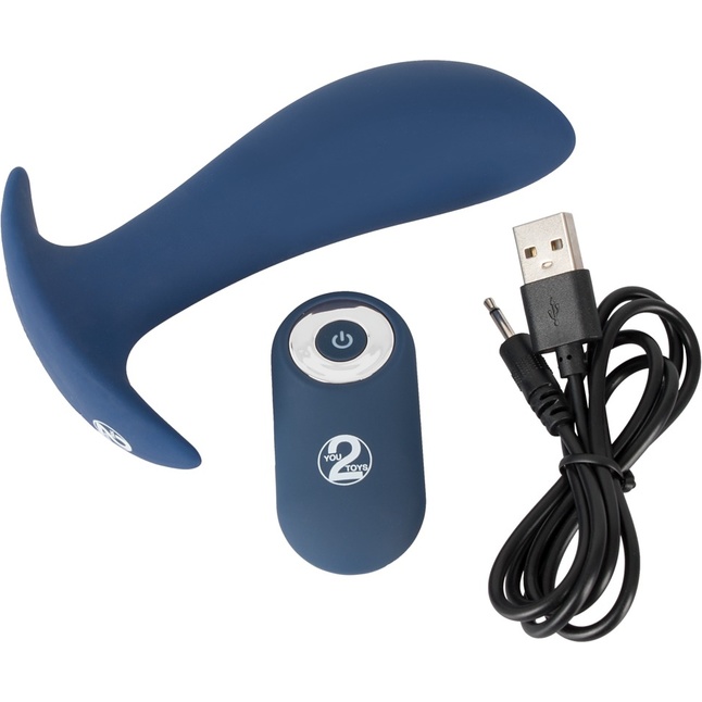 Синяя анальная втулка с вибрацией Vibrating Butt Plug - 12 см - You2Toys. Фотография 8.