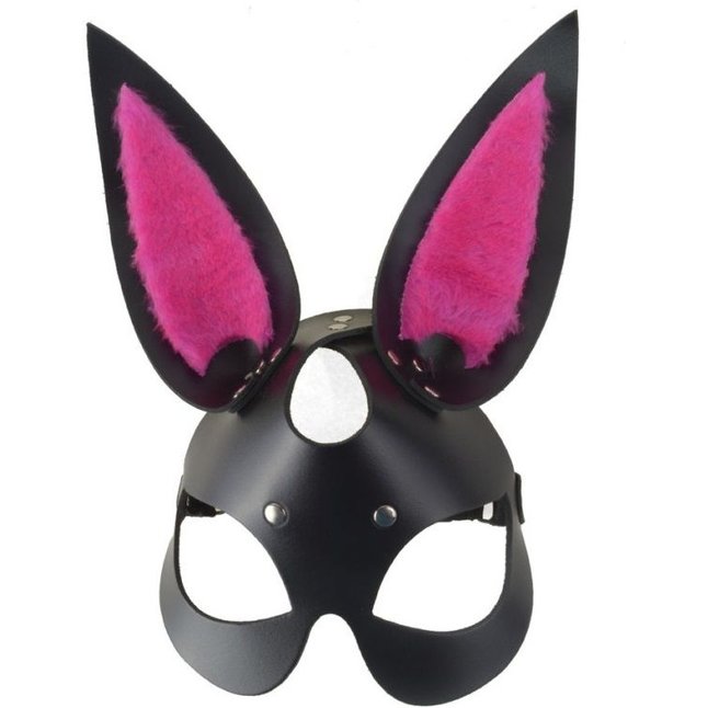 Черная маска Зайка с розовыми меховыми вставками - BDSM accessories