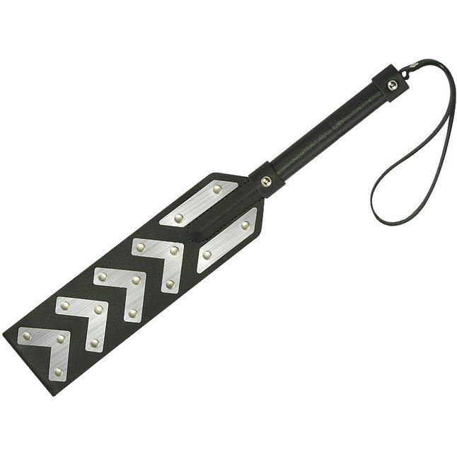 Черная шлепалка с имитирующими металл вставками - BDSM accessories