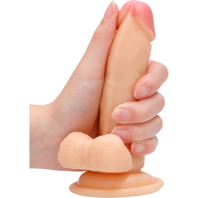 Телесный вибратор-реалистик Vibrating Realistic Cock 6 With Scrotum - 15 см - RealRock. Фотография 5.