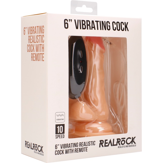 Телесный вибратор-реалистик Vibrating Realistic Cock 6 With Scrotum - 15 см - RealRock. Фотография 6.