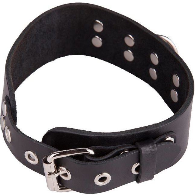 Черный кожаный ошейник с кольцом и клепками - BDSM accessories. Фотография 5.