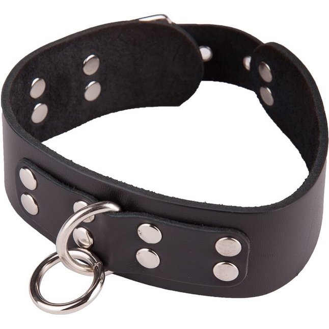 Черный кожаный ошейник с кольцом и клепками - BDSM accessories. Фотография 7.
