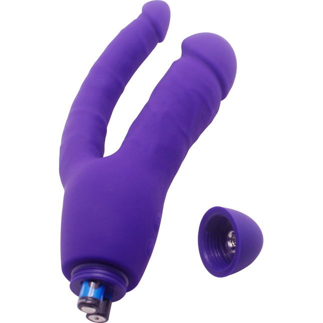 Фиолетовый двойной вибратор INDULGENCE Insatiable Desire - 21,5 см. Фотография 5.