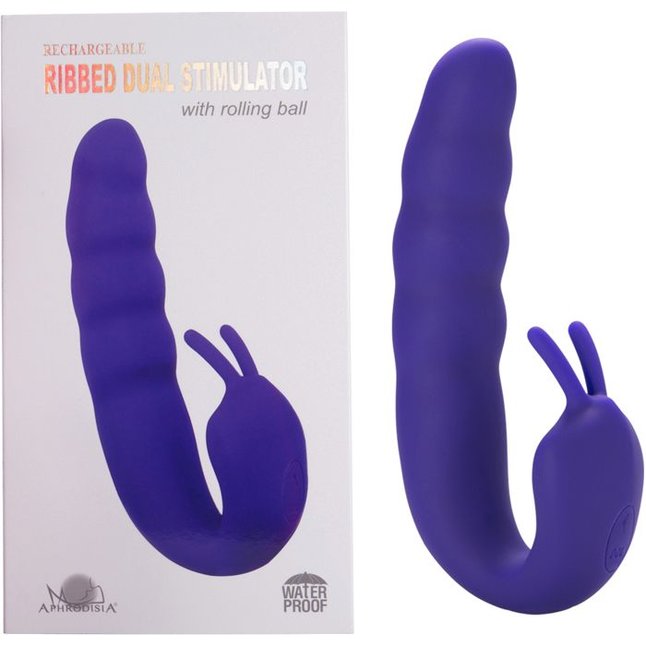 Фиолетовый вибратор Ribbed Dual Stimulator with Rolling Ball - 17 см. Фотография 3.