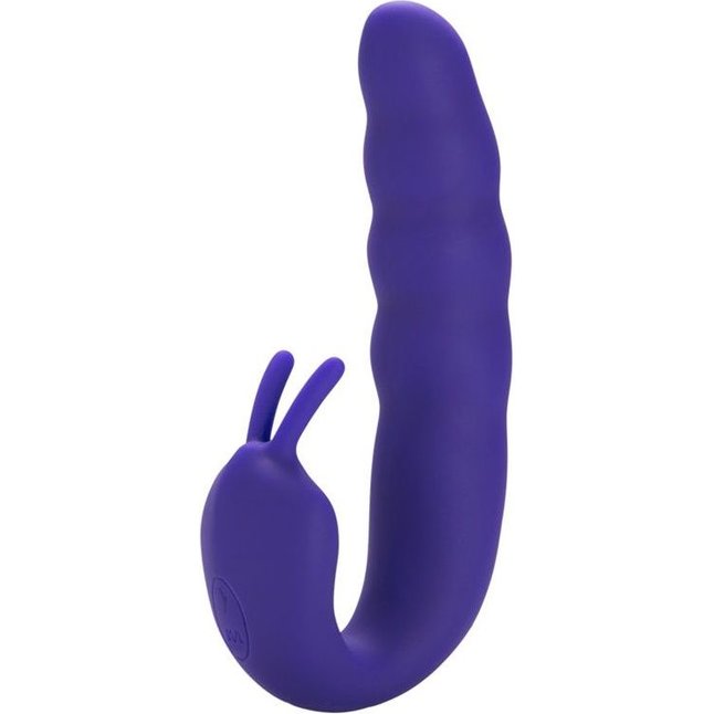 Фиолетовый вибратор Ribbed Dual Stimulator with Rolling Ball - 17 см