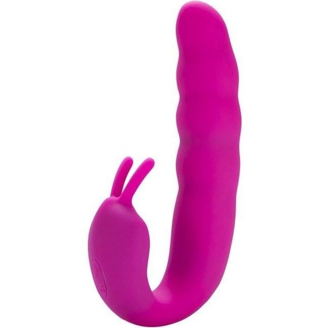 Розовый вибратор Ribbed Dual Stimulator with Rolling Ball - 17 см