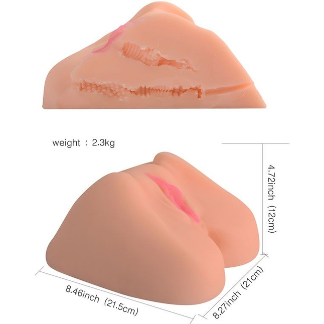 Телесная вагина с розовыми губками и двумя отверстиями. Фотография 4.