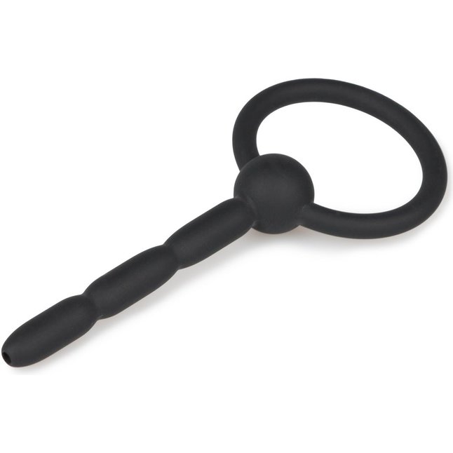 Черный силиконовый уретральный плаг Ribbed Hollow Silicone Penis Plug - 10,5 см - Sinner Gear Unbendable. Фотография 2.