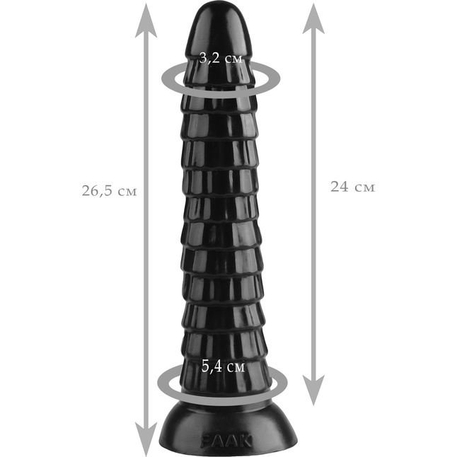 Черный рельефный фантазийный фаллоимитатор - 26,5 см. - 101Х-XX - Фистинг, гиганты. Фотография 2.