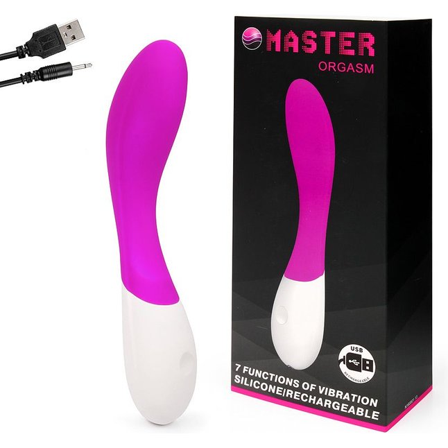 Лиловый вибромассажёр Orgasm с изогнутым стволом - 20 см. Фотография 3.