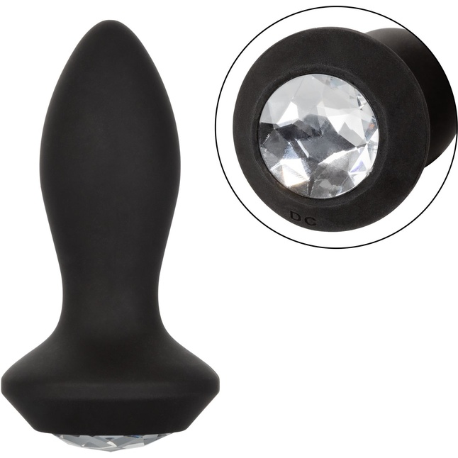 Черная анальная вибропробка с кристаллом Vibrating Petite Crystal Probe - 9,5 см - Power Gem. Фотография 4.