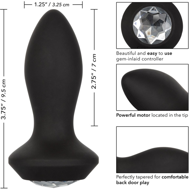 Черная анальная вибропробка с кристаллом Vibrating Petite Crystal Probe - 9,5 см - Power Gem. Фотография 5.